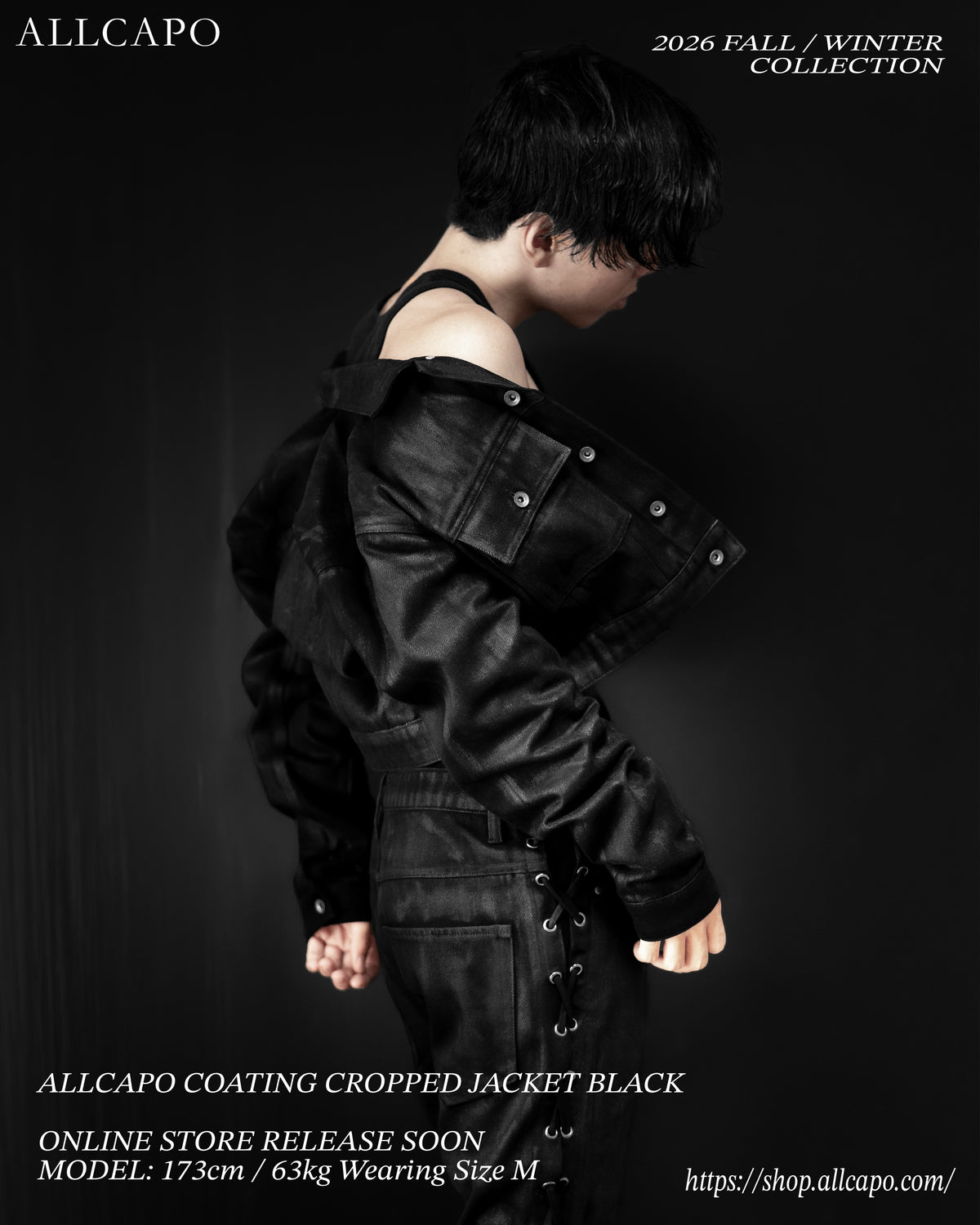 SET COATING CROPPED JACKET BLACK & BACK ZIP COATING SKINNY FLARE PANTS