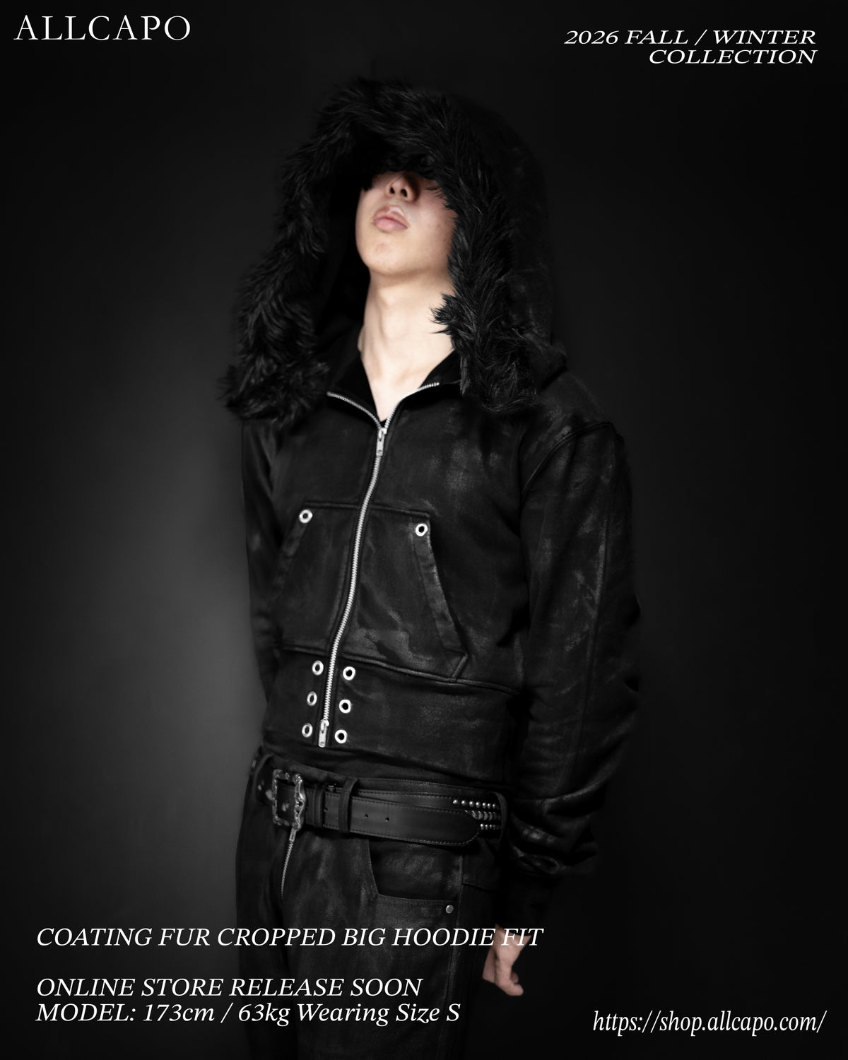 ALLCAPO COATING FUR CROPPED BIG HOODIE FIT