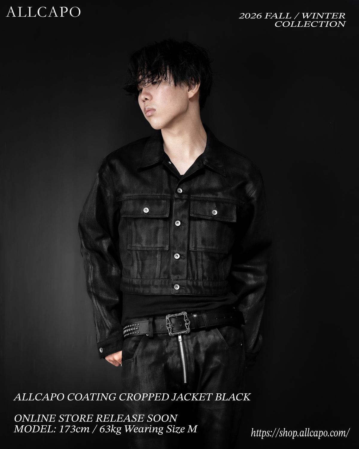 SET COATING CROPPED JACKET BLACK & BACK ZIP COATING SKINNY FLARE PANTS