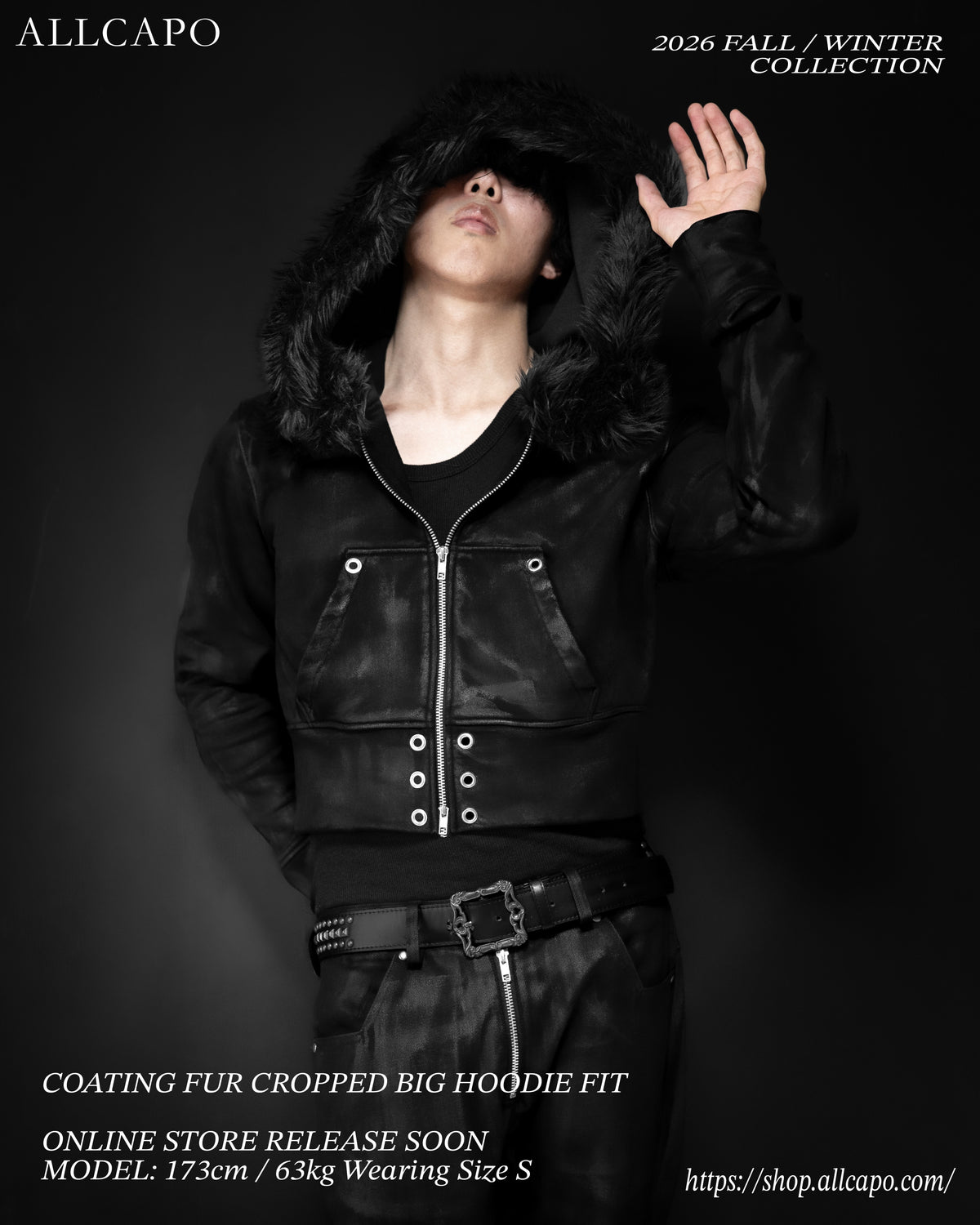 ALLCAPO COATING FUR CROPPED BIG HOODIE FIT